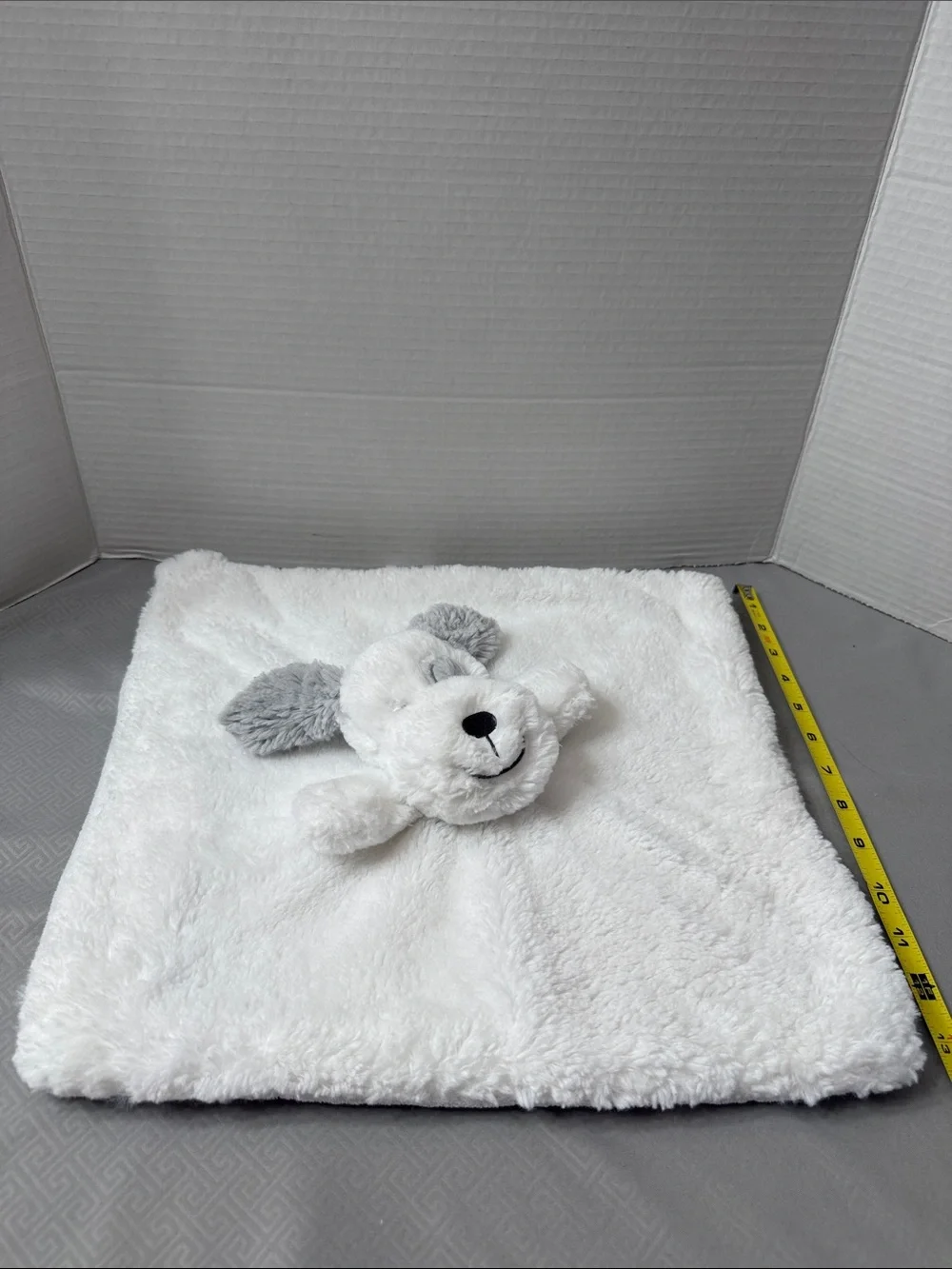 Koala Kids White & Gray Puppy Lovey Fluffy Plush Security Blanket with Rattle